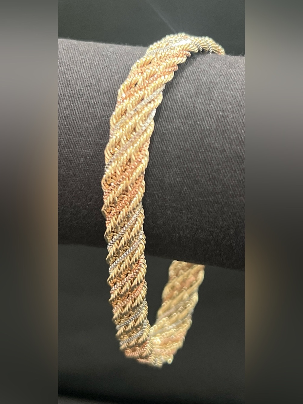 Vintage 14K Tri-Color Gold Braided Rope Chain Bracelet | 7.5", 8mm, 7g